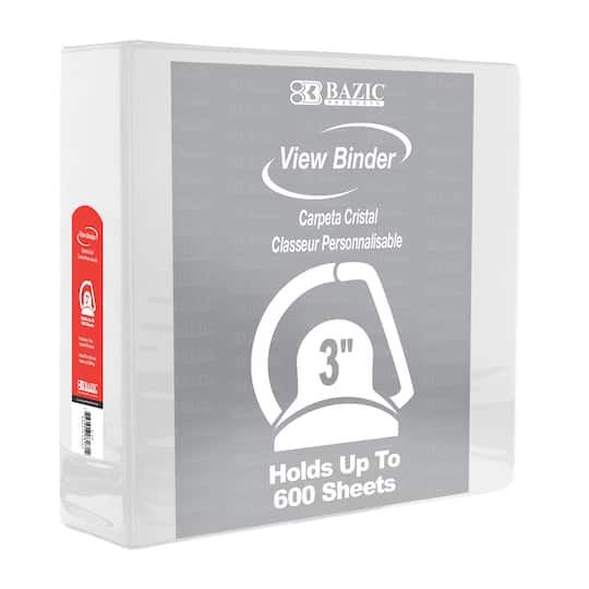 Bazic 3175 3" White Slant-D Ring View Binder w/ 2-Pockets Pack of 12